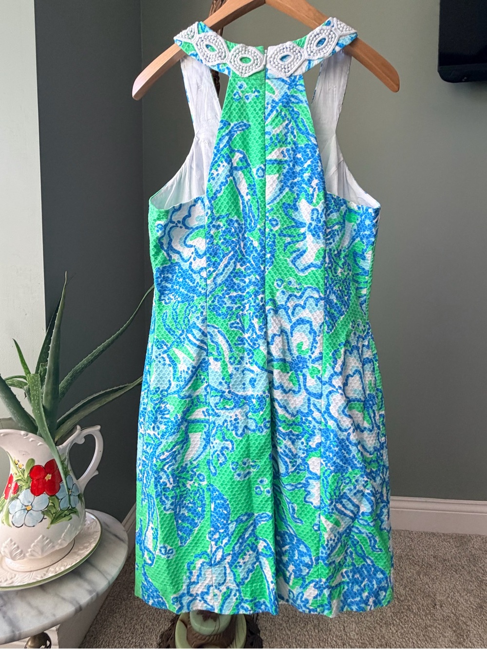 Lilly Pulitzer Size 6 Green Blue Floral Crochet Trim Shift Dress - Picture 2 of 6
